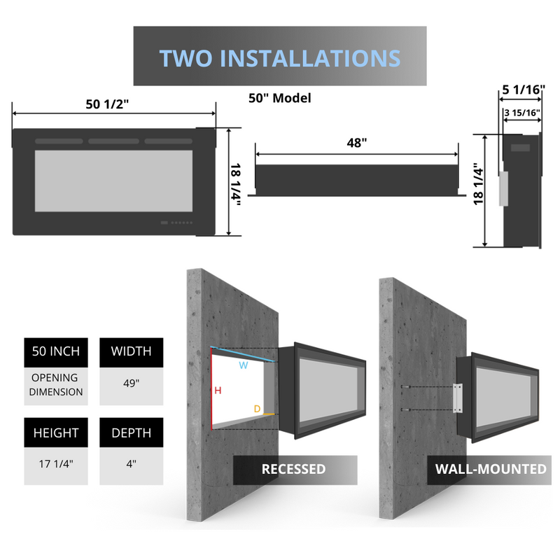 Simplifire Allusion Slim Fully Recessed/Wall-Mounted Electric Fireplace