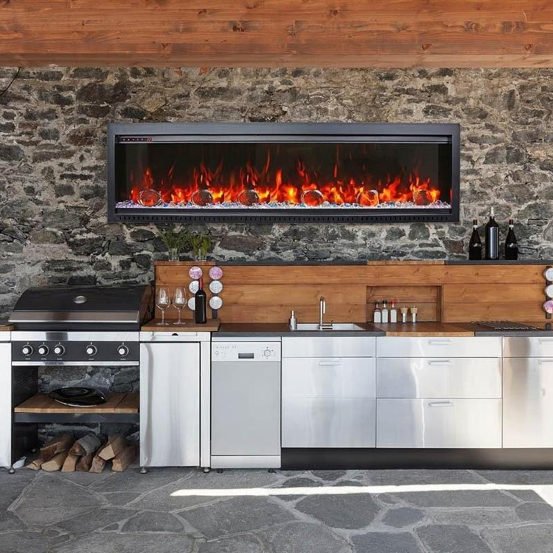  SYMMETRY Bespoke 60" Built-in Electric Fireplace in Kitchen