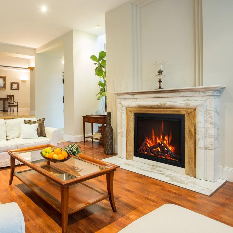 Amantii Traditional 38" Built-in Electric Fireplace with Custom marble surround in Living Room
