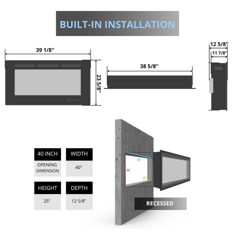 Amantii Panorama DEEP Lumina 40-Inch Built-in Indoor/Outdoor Smart Electric Fireplace (BI-40-DEEP-OD-LUMINA)