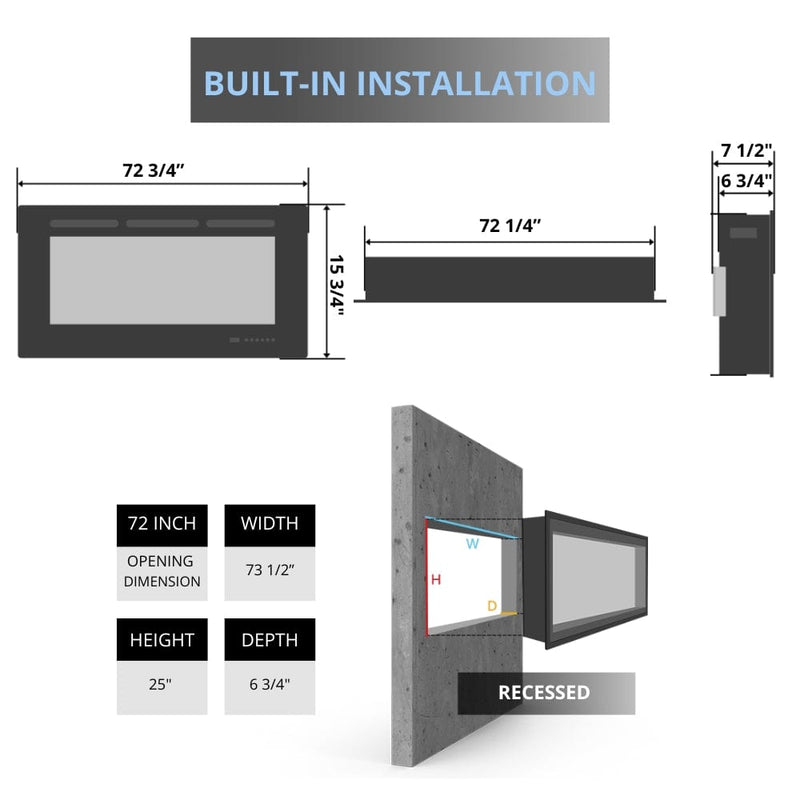 Amantii Panorama SLIM 72-Inch Built-in Indoor/Outdoor Smart Electric Fireplace (BI-72-SLIM)