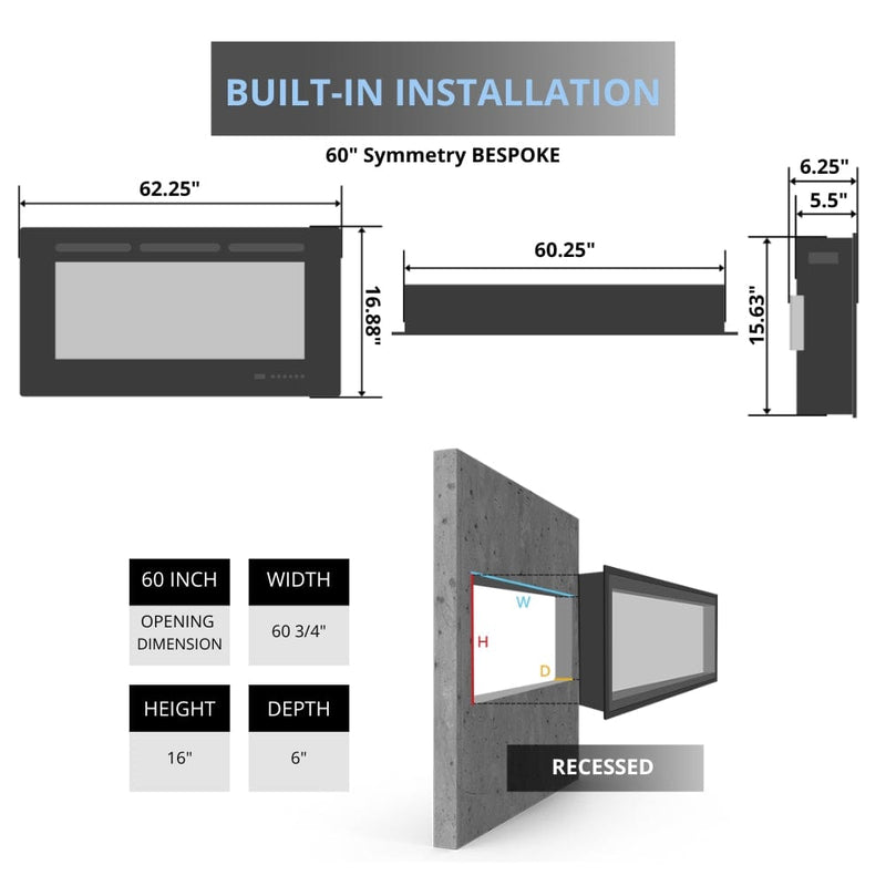 Amantii SYMMETRY Bespoke Built-In/Wall Mounted Smart Electric Fireplace with Sound