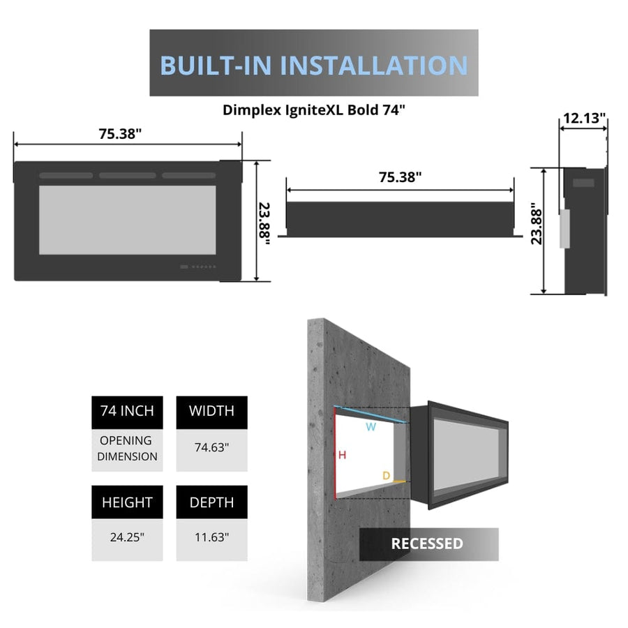 Dimplex Ignite XL Bold 3-Sided Built-In Electric Fireplace