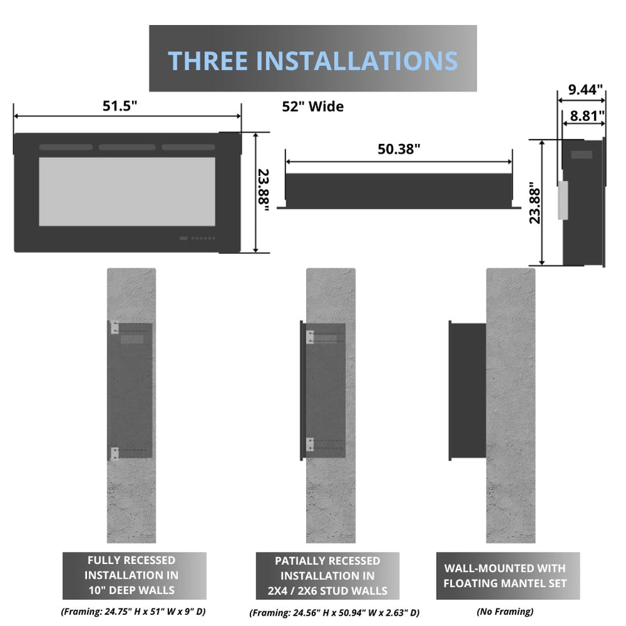 Modern Flames Orion Multi Series 3-Sided Smart Electric Fireplace
