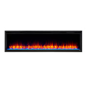 simplifire allusion platinum 72" electric fireplace with orange flames and blue ember lights