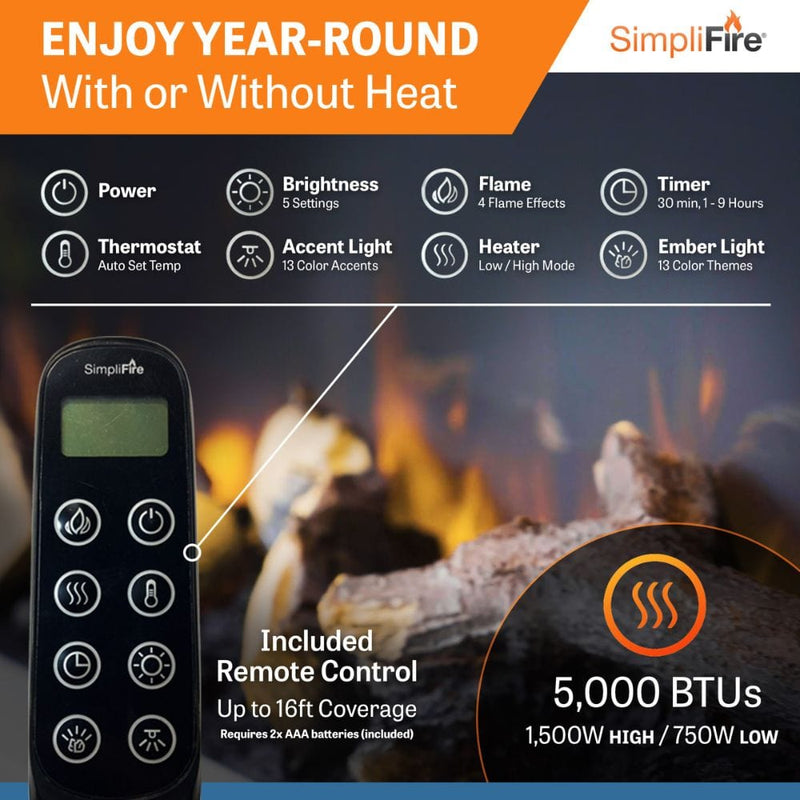 Simplifire Format 36-Inch Wall-Mounted Electric Fireplace With Mantel Options (SF-FORMAT36)