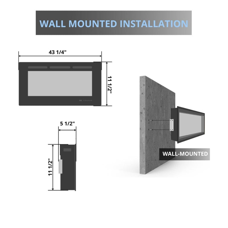 Touchstone Chesmont 50-Inch Wall Mounted 3-Sided Smart Electric Fireplace