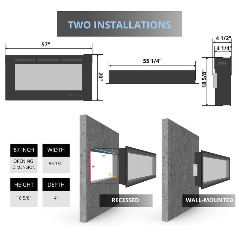 Touchstone Fury Series Slim Recessed Smart Electric Fireplace