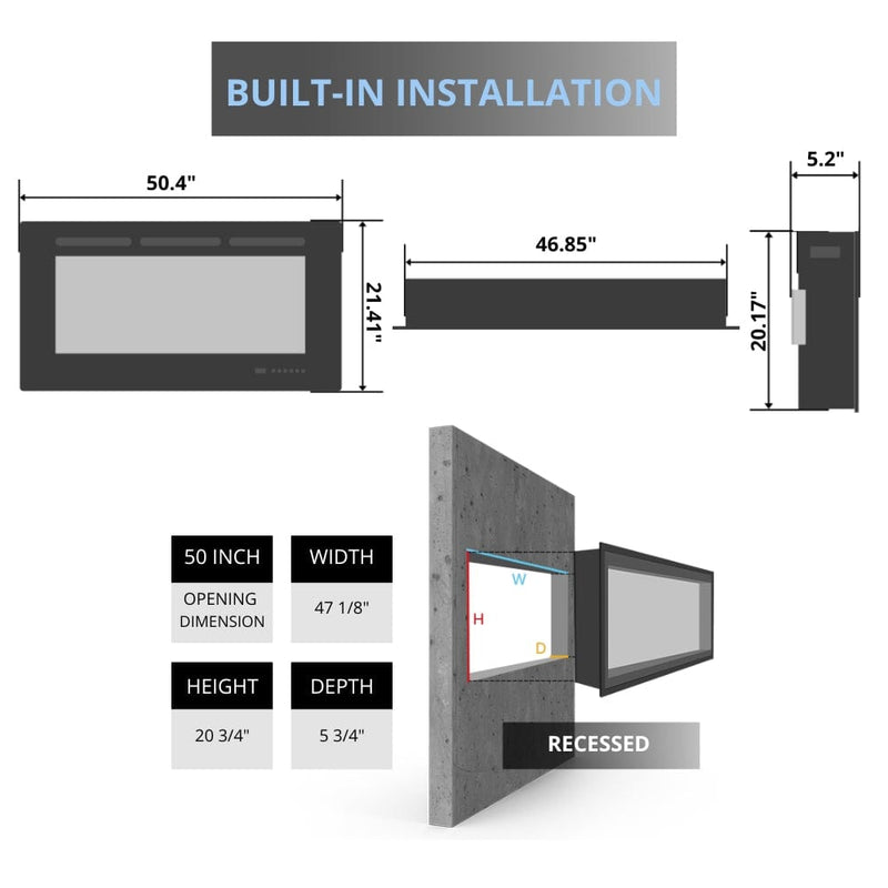 Touchstone Sideline 50-Inch Recessed Smart Electric Fireplace (#80004)