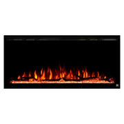 Touchstone Sideline Elite Recessed Electric Fireplace with orange flame,  and white glass crystals 