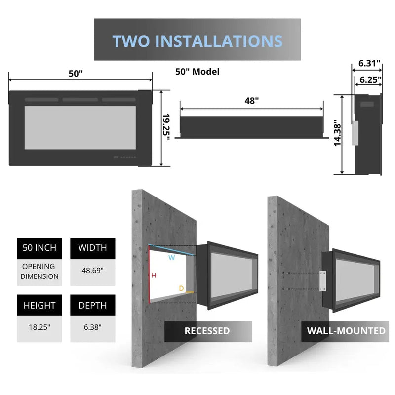 Touchstone Sideline Elite Pro Built-In/Wall Mounted Electric Fireplace